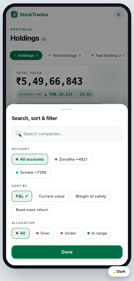 Filter and sort panel on mobile